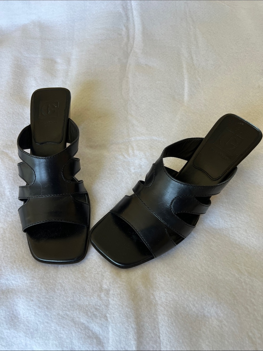 Cole Haan Black Leather Cutout Slide Mules, All Leather, Made in Italy